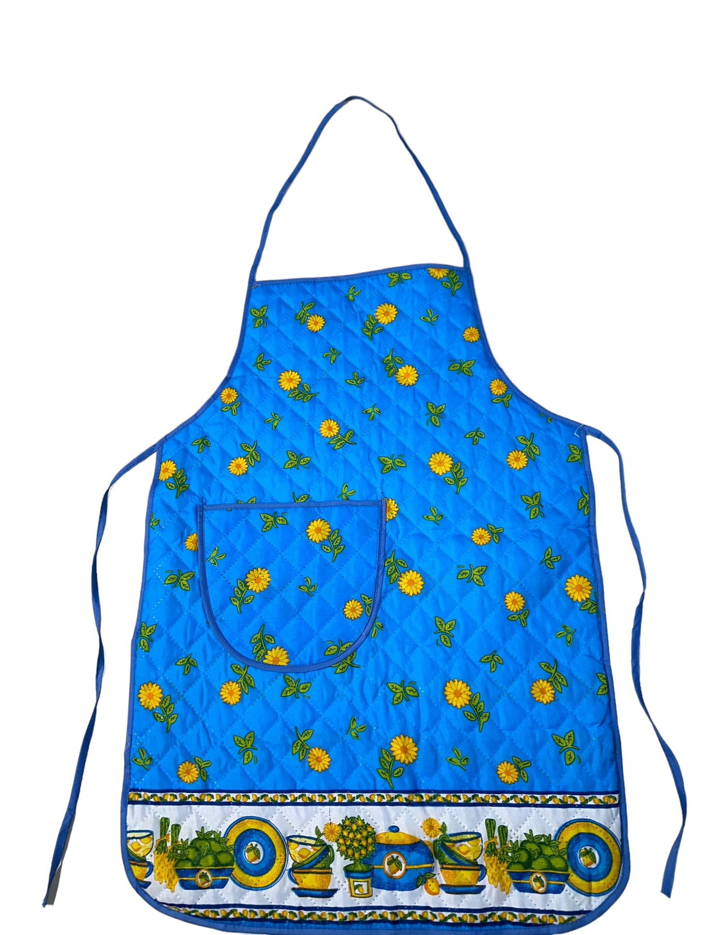 Aprons- printed cloth with pocket on front & plastic back