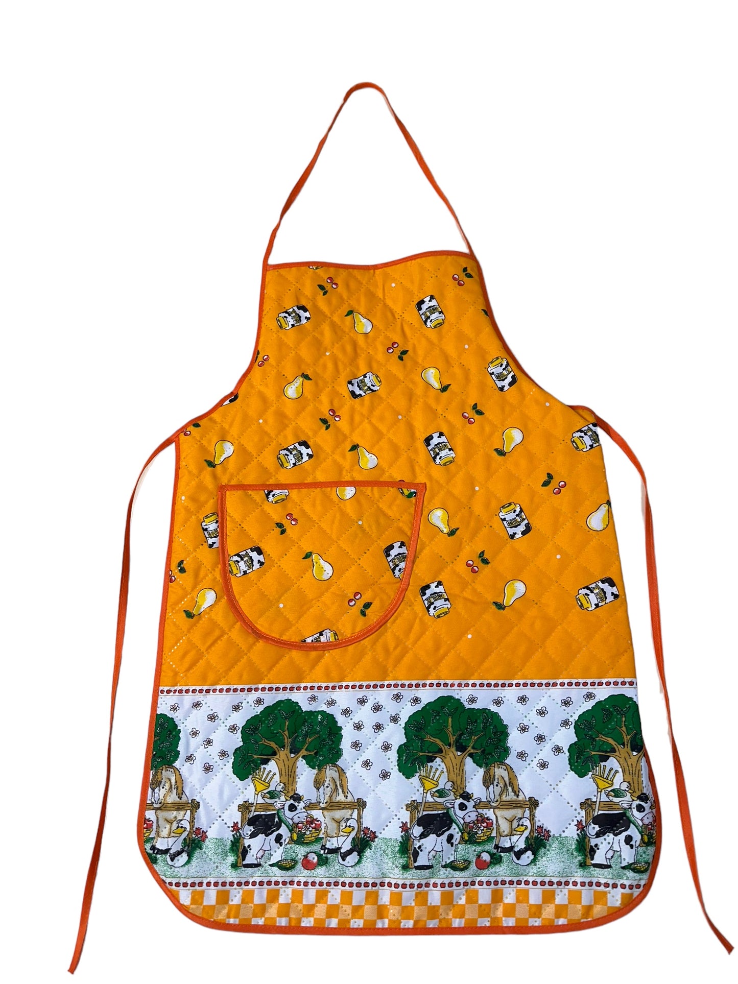 Aprons- printed cloth with pocket on front & plastic back