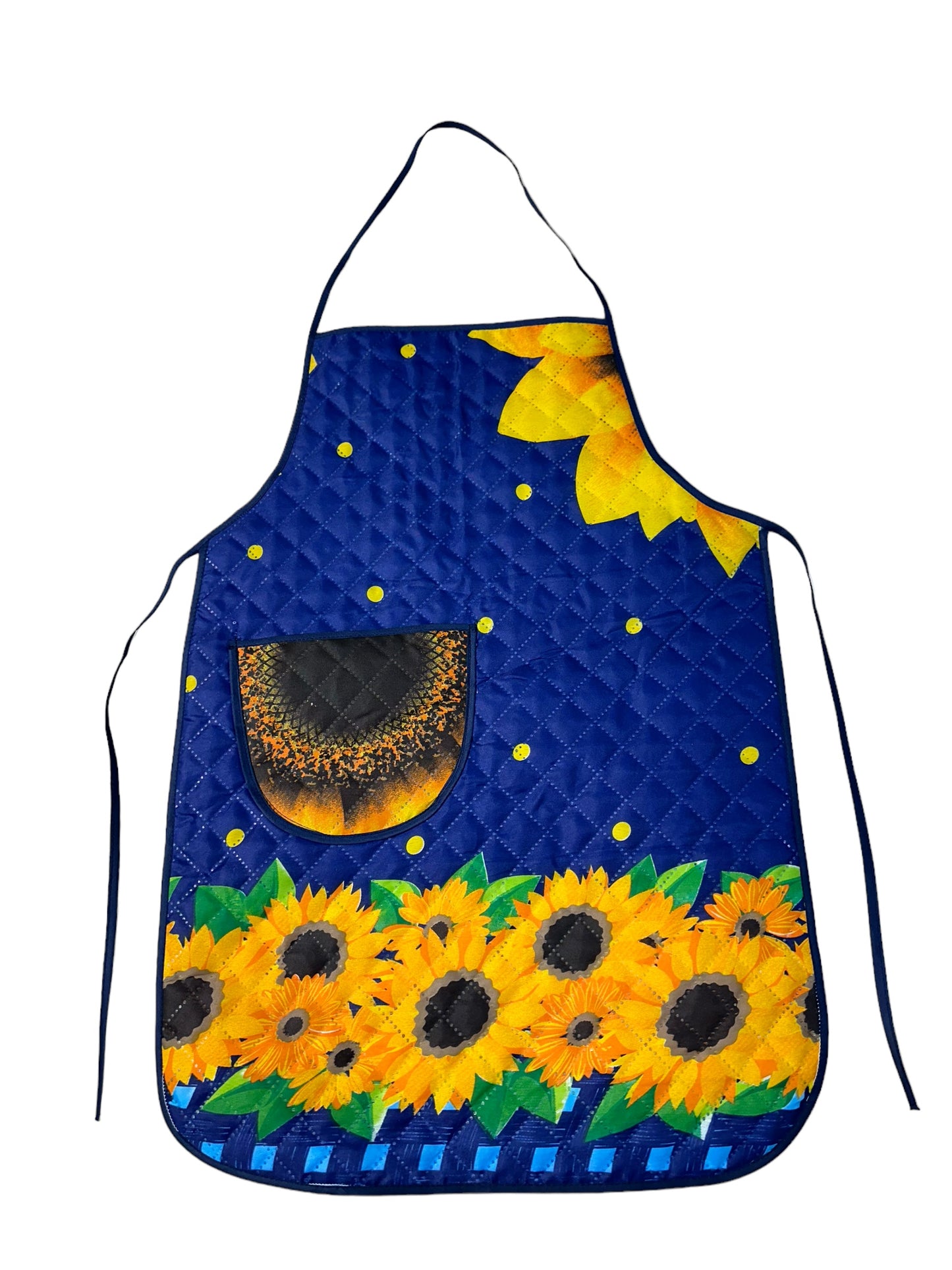 Aprons- printed cloth with pocket on front & plastic back