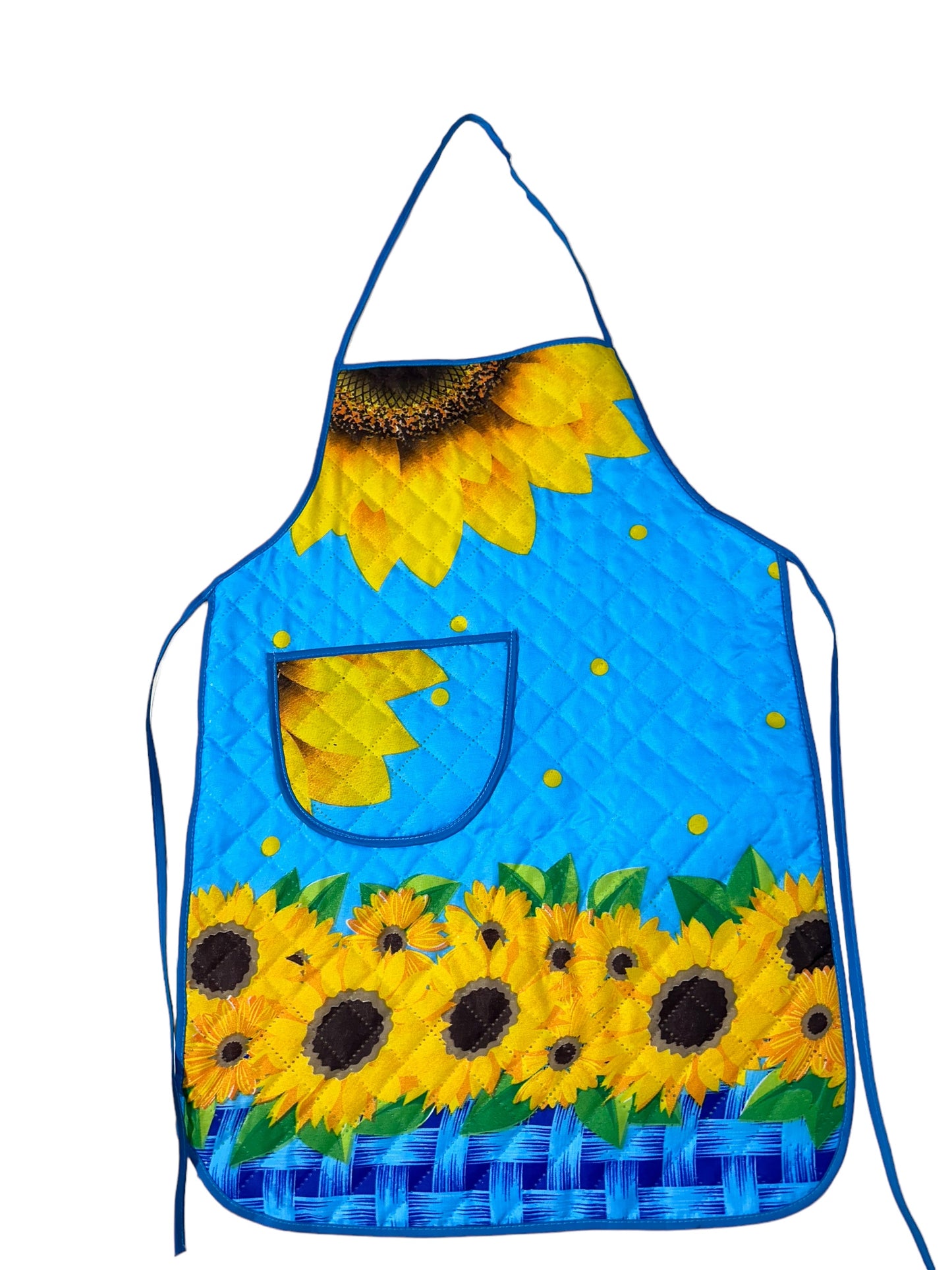 Aprons- printed cloth with pocket on front & plastic back